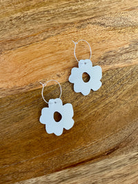 White Leather Flower Drop Dangle Earrings