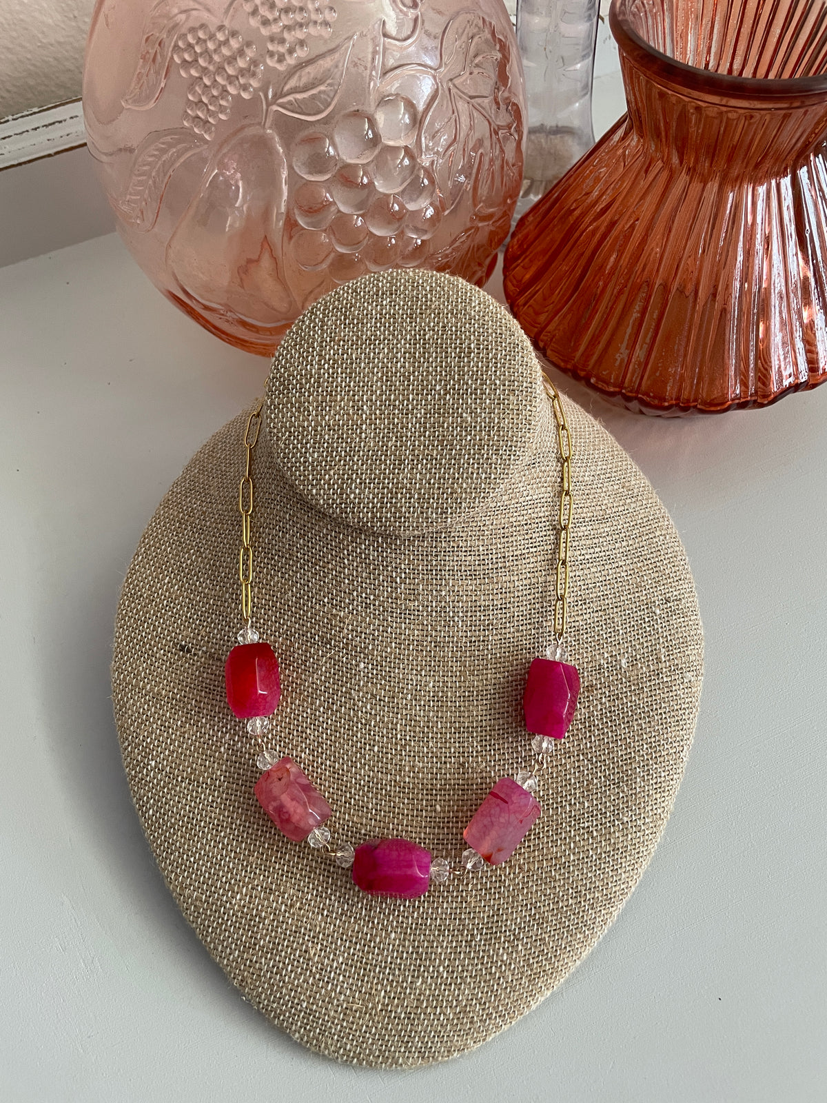 Pink Agate Gemstone Necklace