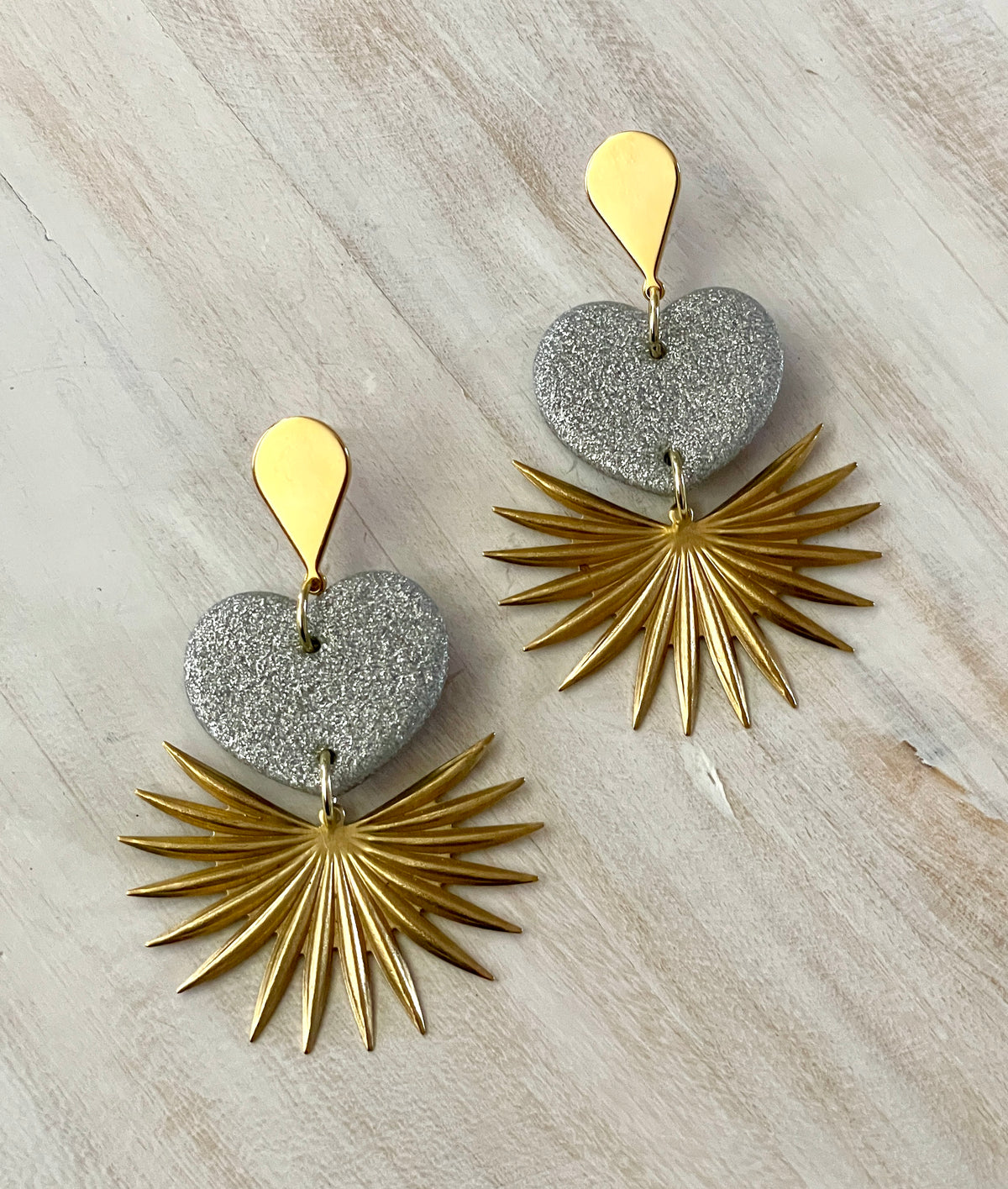 Silver & Gold Heart Sunburst Post Earrings