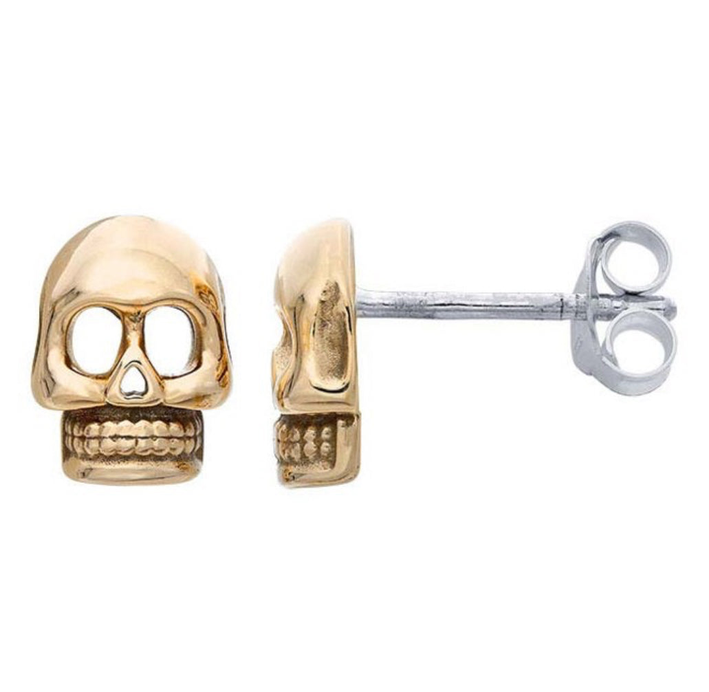 Bronze & Sterling Silver Skull Studs